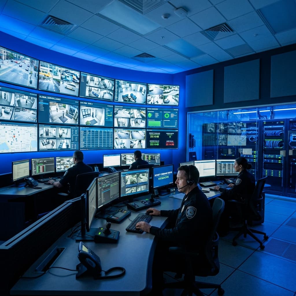 High Tech Surveillance Control Room & Network Rack